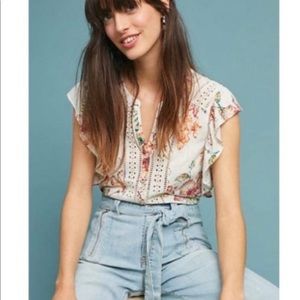 Anthropologie Maeve Kailana Flutter Sleeve Top XS